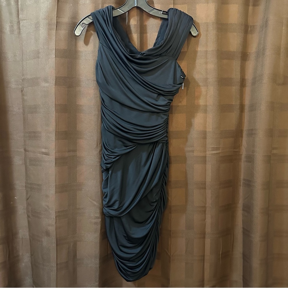 Nicole Miller bodycon ruched‎ little black mini cocktail dress 2